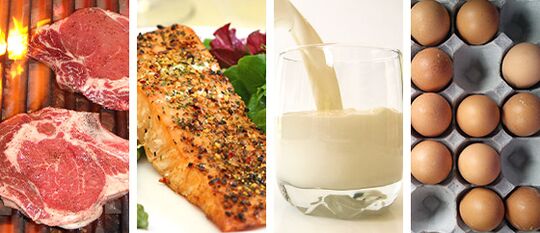 Red meat and fish, whole milk and eggs are the main foods of a ketogenic diet. 